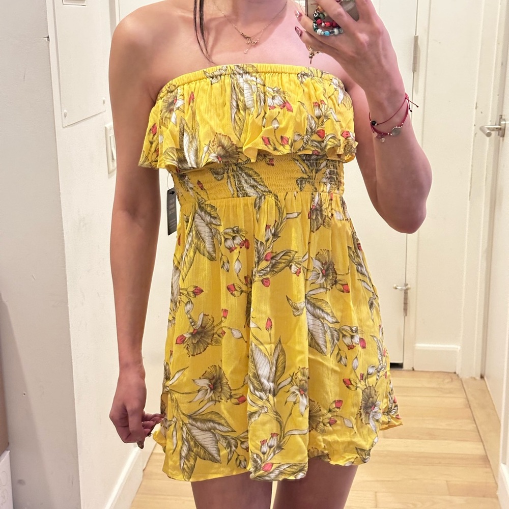 Express Strapless Yellow Floral Dress NWT